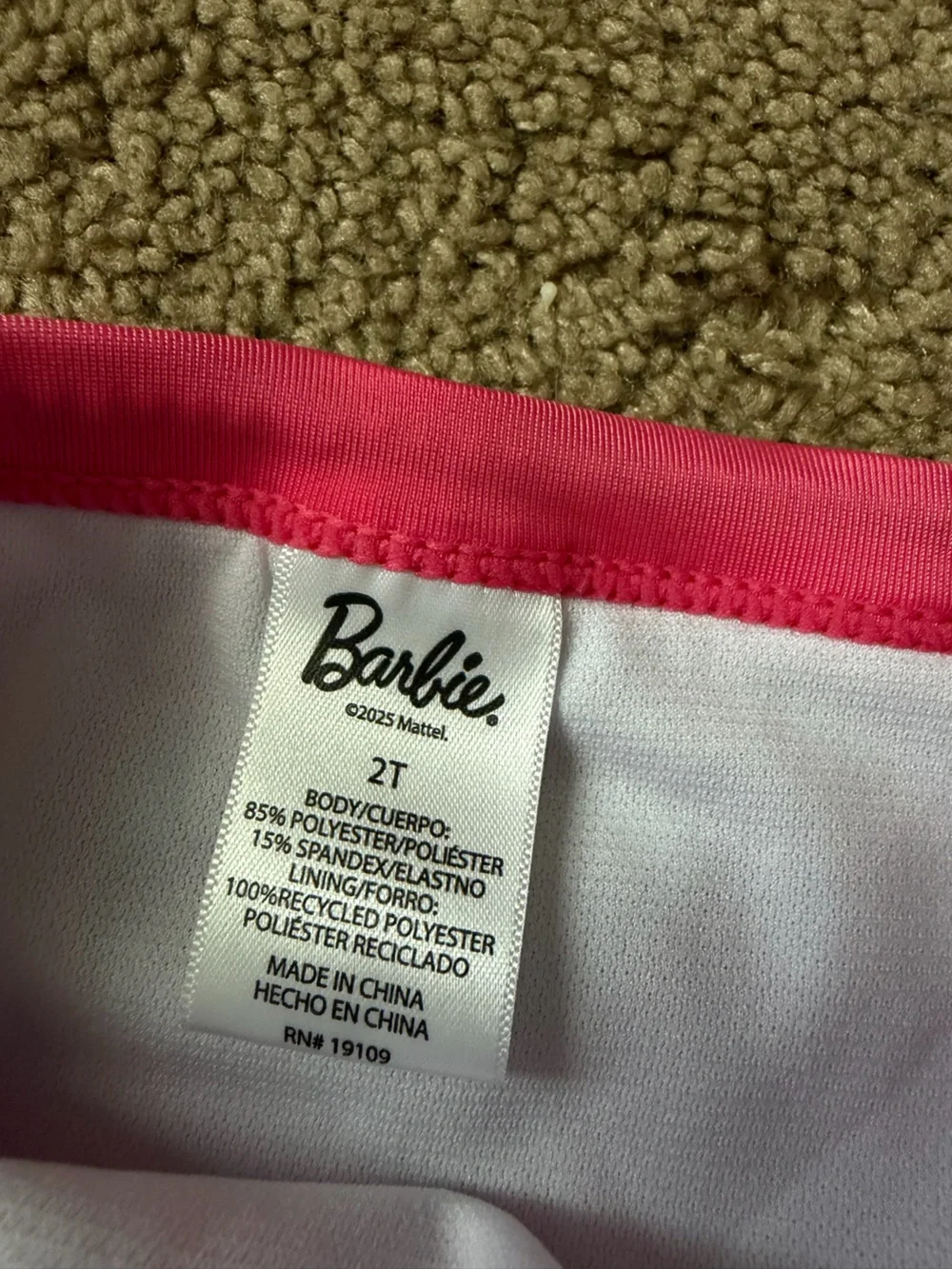 Barbie Toddler Girls Pink Long Sleeve Bikini Swimsuit 2-Piece UPF 50+ size 2T